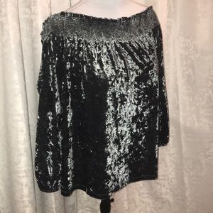 Lucky brand blue teal velvet off shoulder top XL